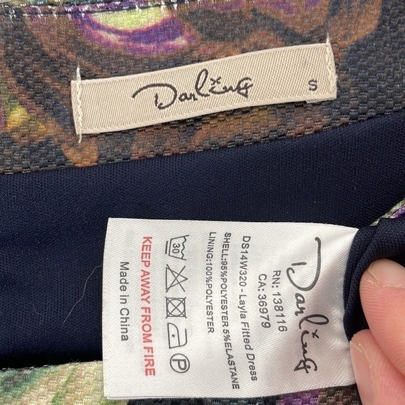 Darling Layla Fitted Dress Midi Short Sleeves Green Purple Floral Size Small S - Picture 10 of 14